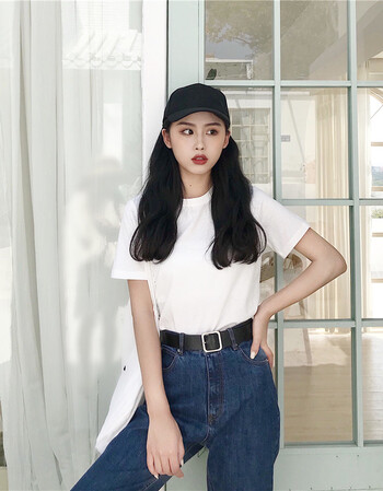 港味复古chic基础款纯色圆领短袖上衣女百搭宽松t恤潮 白色衣倍惜