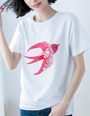 潮牌服饰刺锦2019夏装新款韩版宽松大码胖mm半袖上衣燕子亮片短袖t恤