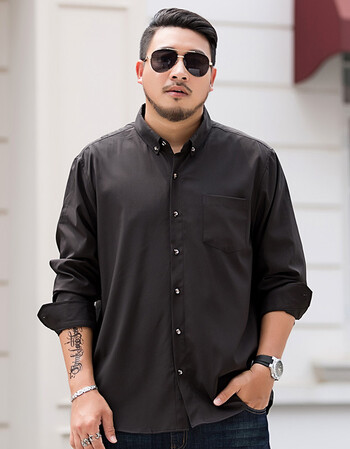 弹力黑衬衫男潮流320斤特大码长袖潮胖子肥佬加肥加大衬衣商务休闲