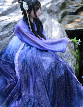 星汉服女中国风古装齐胸襦裙满天星紫色超仙星空渐变裙山海集sn3935