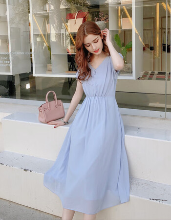 连衣裙女中长款2019夏季新款韩版小清新沙滩裙显瘦雪纺长裙打底裙