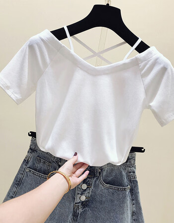 【放心购】夏季女款时尚v字领短袖t恤夏季全棉上衣服t恤女装丅衫体桖