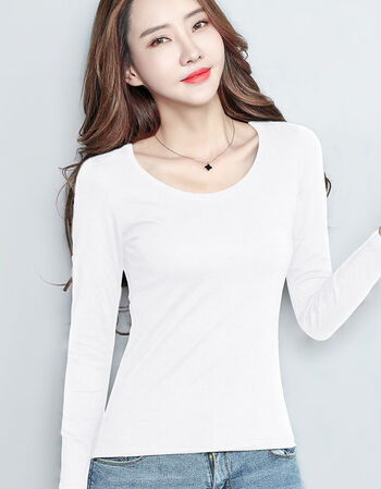 外穿春秋时尚修身显瘦内穿圆领长袖上衣打底衫女白色圆领3xl145斤左右