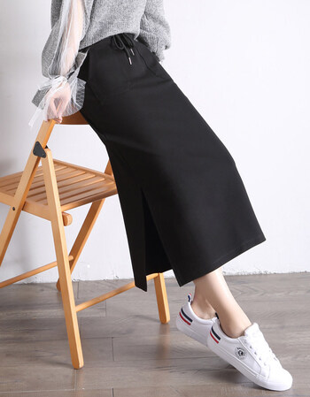 春秋新款侧开叉半身裙运动休闲裙包臀冬季加绒直筒一步裙j 黑色春秋款