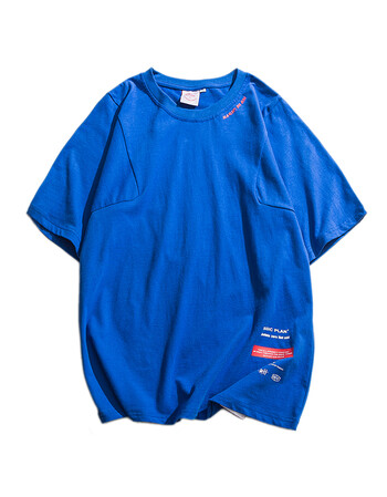 男2019夏季日系原宿风拼接boy上衣港风男士休闲宽松潮流情侣衣服 蓝色