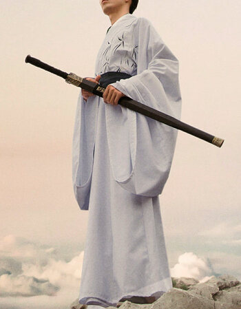 【夏款上新】汉服传统男款直裾 青玉案 绣花朱子深衣黑色大袖衫春夏装