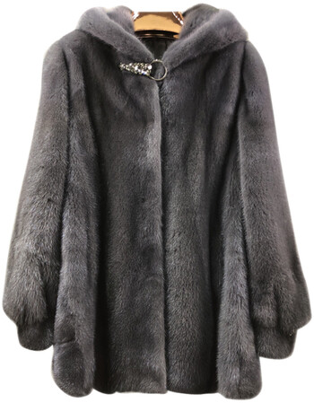 2017新款貂皮大衣皮草女丹麦整貂中长款裘皮外套带帽天鹅绒 烟灰色 m