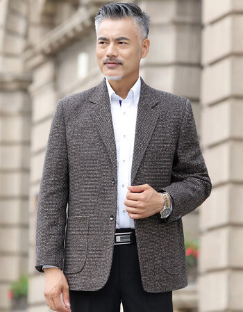 爸爸款中年男士西服上衣商务休闲单件中老年西装大码外套装男春秋