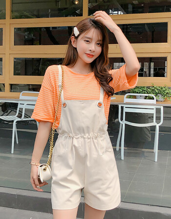 小清新牛仔吊带连衣裙夏闺蜜装显瘦学院风背带裙plus定制 杏色598# l