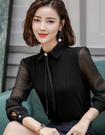 长袖2019夏季新品韩版商务休闲女装正装上衣通勤ol雪纺衬衫显瘦打底衫