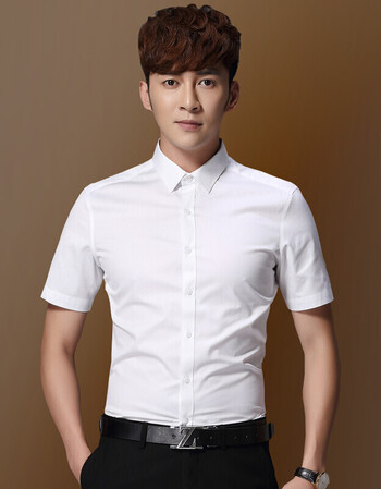 男士短袖衬衫职业工装夏季新款白男商务装韩版修身小领灰色工作服衬