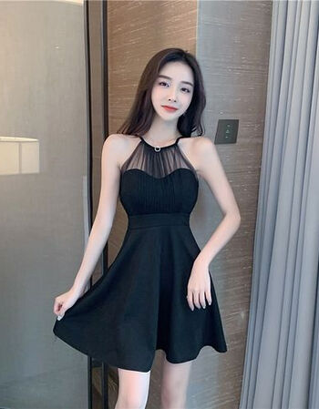 透视网纱性感挂脖a字裙女人味时尚高腰显瘦短裙蹦迪裙sn0310黑色l