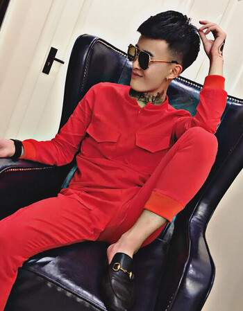 社会精神小伙套装男快手红人一套衣服男士休闲帅气网红两件套 红色 m