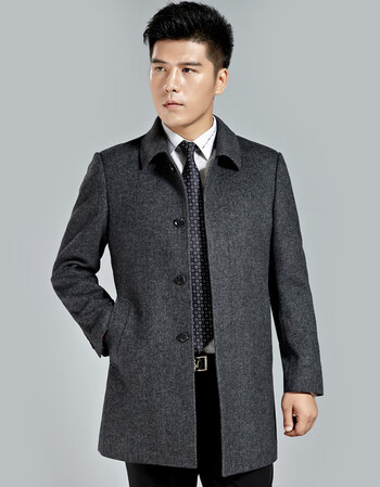 京东优选 中年男羊绒大衣冬季加厚南吉人中长款羊毛呢外套加肥加大码