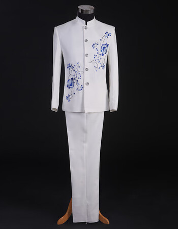 唱歌演出服装男刺绣立领中山装大合唱礼服男士成人舞台中老年民乐演奏