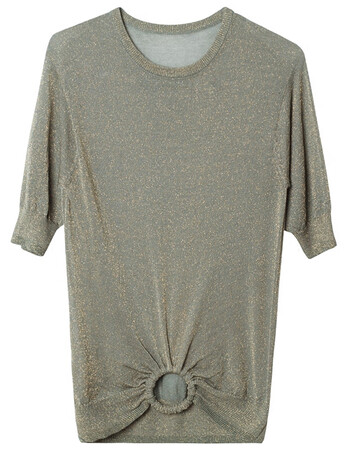 天丝纳米丝微妙感短款褶皱圆环四分袖针织衫女秋 杏色 现货 l