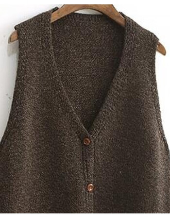 棒针麻花开衫春秋季宽松大码中长款针织马甲背心 毛线坎肩外套女 咖啡