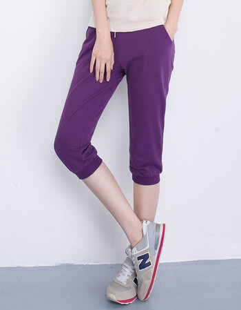 七分裤女款夏装运动裤宽松短裤马裤少女卫裤薄款休闲中裤 无图案-紫色