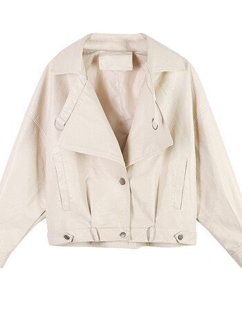 秋装2018新款港风休闲短款机车皮衣女bf风显瘦修身夹克外套 米白色 l