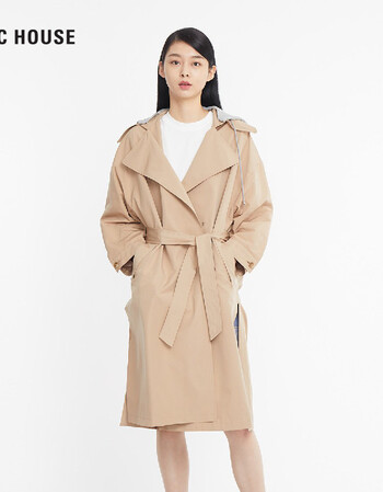 basic house 百家好 2018新款开叉系带女式风衣外套 米色 xs