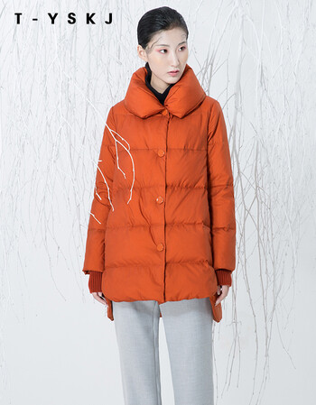台绣tyskj2017冬装新款宽松百搭外套加厚纯色羽绒服j21180e 鹿褐色e