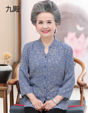 九殿老年人夏季衬衫上衣女60-70岁80老太太套装90老人奶奶衣服休闲t恤