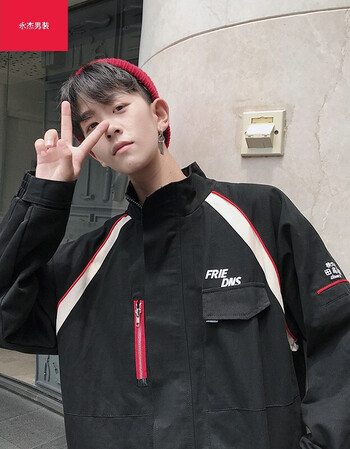 秋季男士外套韩版休闲春秋夹克港风chic棒球服工装男生衣服潮 黑色 xl