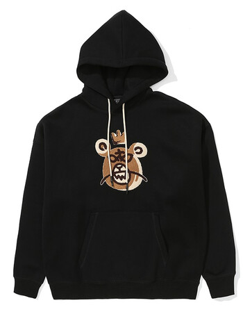 mishkanyc大眼球潮牌2021秋冬新品ka爷熊绣花套头连帽卫衣男女黑色xs