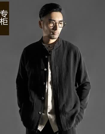 款棉麻男装中式立领外套男士秋季中国风休闲 黑色 s【图片 价格 品牌