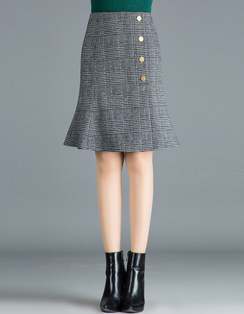 2018秋装新款格子鱼尾裙中裙女高腰包臀裙中长款半身裙秋天裙子 格子