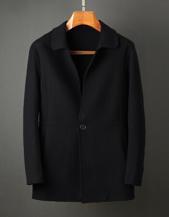 富贵鸟旗舰店-纯羊毛男士双面羊绒大衣短款男装修身一粒扣羊毛外套