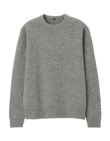 无印良品muji男式美利奴羊毛中针距圆领毛衣灰色m