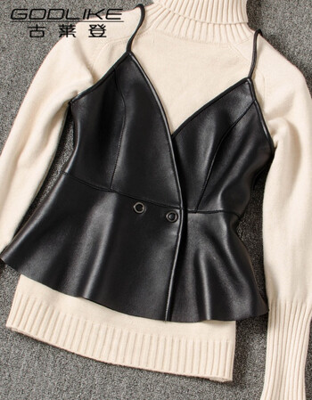 古莱登 海宁真皮皮衣女休闲背心女春秋冬季新款绵羊皮小吊带裙半身裙