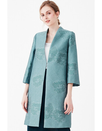 2019新款青色一粒扣中长款半开领风衣外套 商场同款 青色 36a