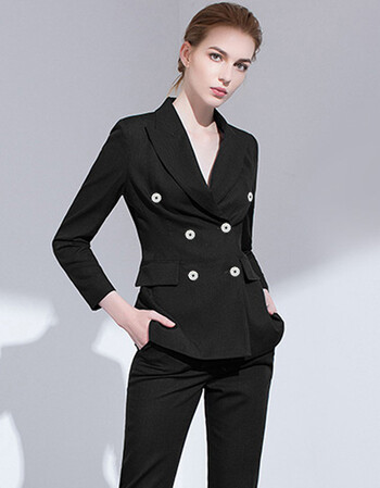 小香风西服职业装女装ol套装新款时尚英伦小西装套装 黑色双排扣西装