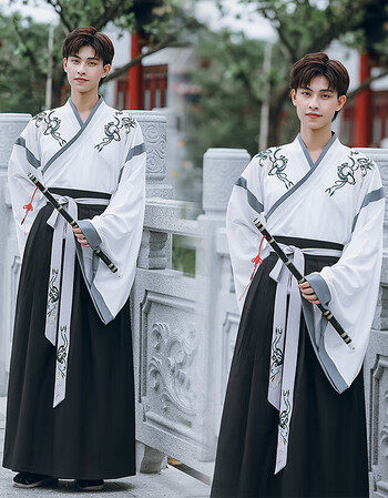 男生汉服青少年学生套装魏晋风绣花交领晋制襦裙日常白色套装s