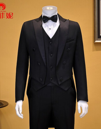 燕尾服套装礼服伴郎装男主持人司仪服装魔术师演出燕尾服黑色黑马甲s