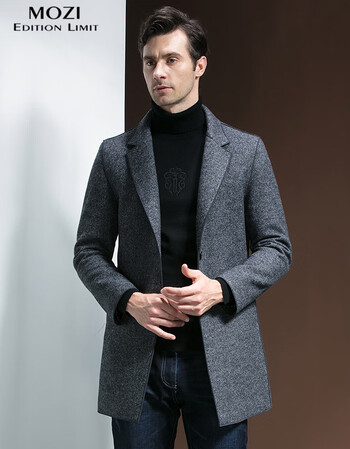 mozi羊毛西装大衣外套男2018秋冬季新款男装时尚中长款西服领夹棉针织