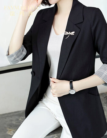 法玛莎品牌韩版休闲西装外套女春季新款时尚撞色网红小西服上衣黑色s 图片价格品牌报价 京东