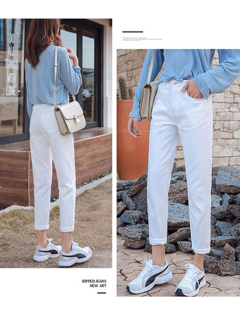 牛仔裤女休闲萝卜裤女新款秋冬裤子女2019高腰宽松阔腿裤女白色哈伦裤