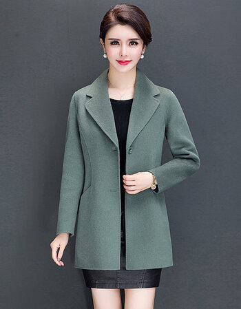 中老年秋装女毛呢外套新款妈妈气质上衣冬码短款双面羊毛呢衣 清晰绿