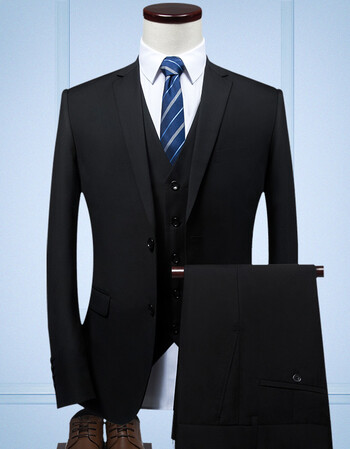 高端西服套装男士三件套韩版修身小西装职业正装伴郎服装新郎结婚礼服