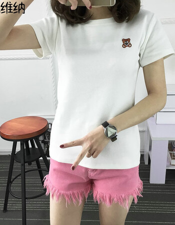 纯棉磨毛t恤女短袖加厚修身冬季厚半袖2018纯棉打底衫冬天半截袖 白色