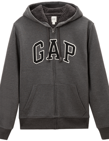 gap官方旗舰店男装仿羊羔绒内里连帽抓绒卫衣365942 深石楠灰 s