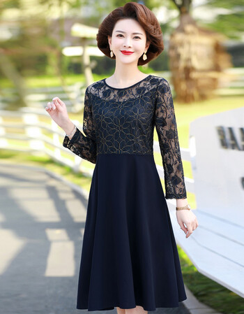 女装春装妈妈连衣裙春秋新款结婚宴礼服中年人洋气中长裙4050岁气质