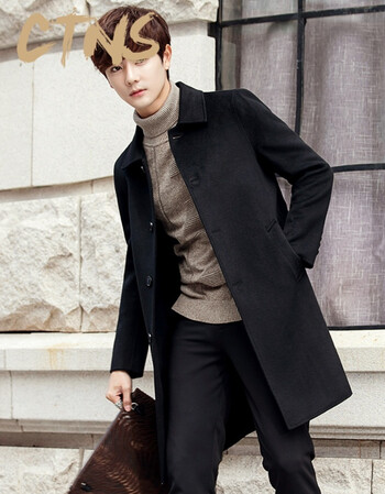 ctns轻奢品牌毛呢子大衣男士中长款冬季加厚双面呢子羊毛外套英伦风衣