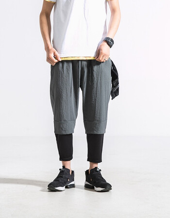 南夏乔装 日系潮流双层武士裤男 夏季青少年小脚九分