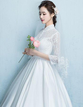 复古婚纱礼服新娘2019新款大码显瘦立领长袖