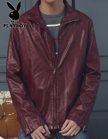 花花公子秋冬韩版修身大码时尚大码连翻领衣男装 红色 xl