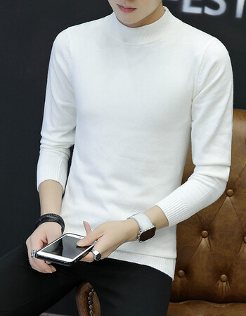 男装长袖t恤韩版秋衣男士半高领毛衣帅气潮个性针织衫线衣sn0319 白色